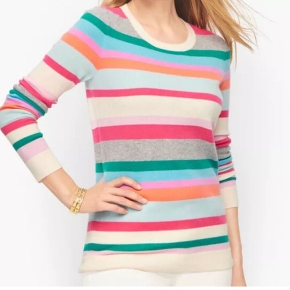 TALBOTS 100% Cashmere Crewneck Sweater Stripe Small - Picture 1 of 6